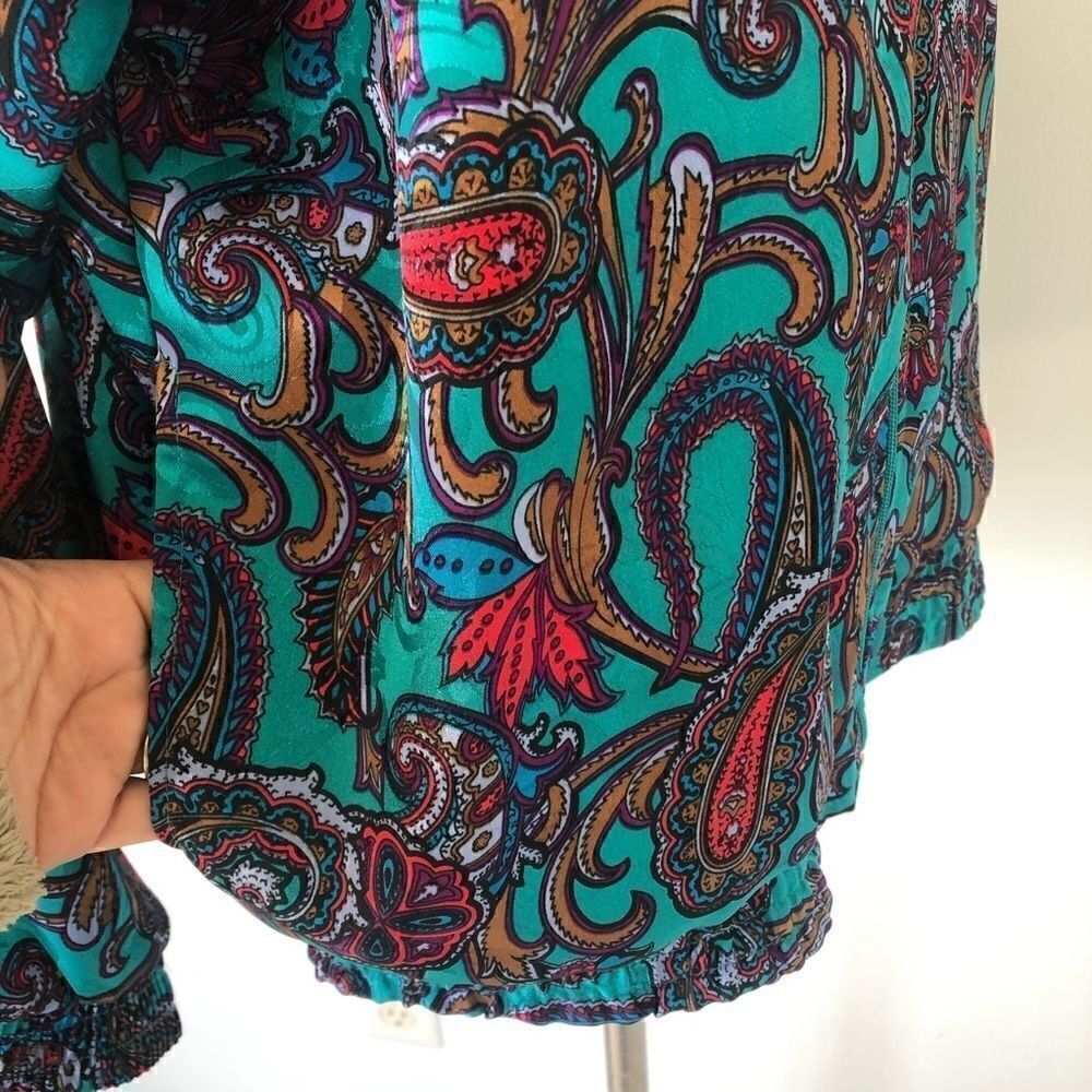 Vintage 70s 1970s Paisley Bomber Zip Jacket Psychedelic Windbreaker Women Size L - Picture 8 of 8